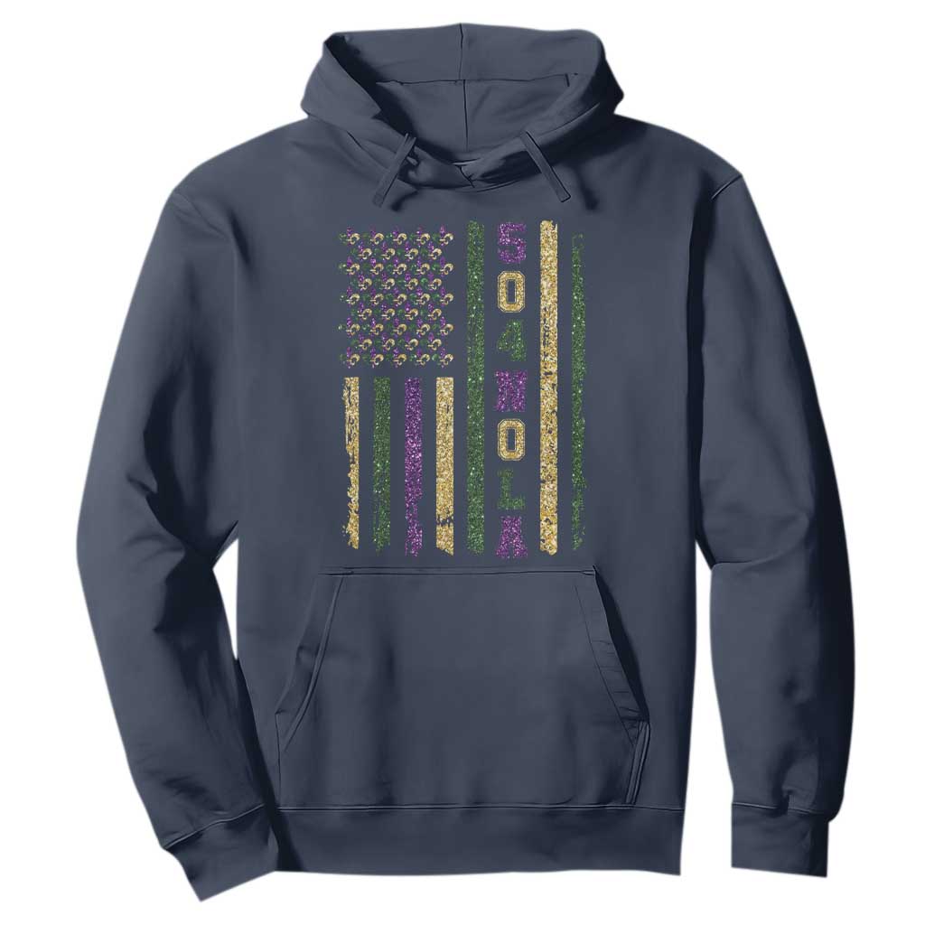 Funny Mardi Gras New Orleans Louisiana Hoodie 504 Nola Area Code Glitter Print American Flag TS11 Navy Print Your Wear
