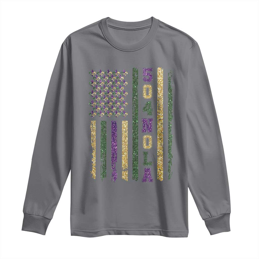 Funny Mardi Gras New Orleans Louisiana Long Sleeve Shirt 504 Nola Area Code Glitter Print American Flag TS11 Charcoal Print Your Wear