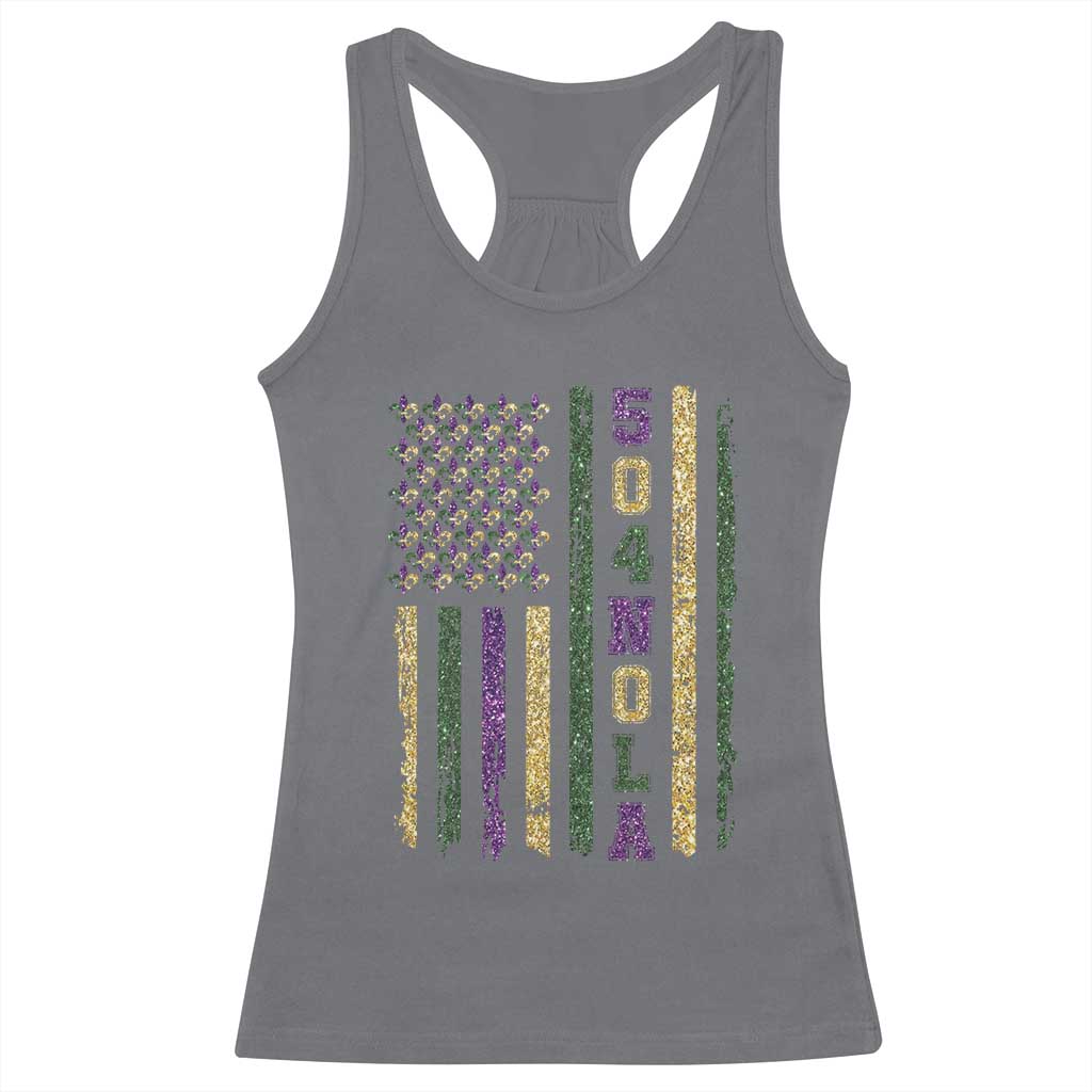Funny Mardi Gras New Orleans Louisiana Racerback Tank Top 504 Nola Area Code Glitter Print American Flag TS11 Charcoal Print Your Wear