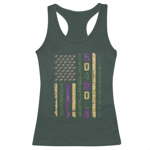 Funny Mardi Gras New Orleans Louisiana Racerback Tank Top 504 Nola Area Code Glitter Print American Flag TS11 Dark Forest Green Print Your Wear