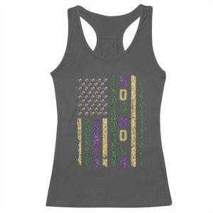 Funny Mardi Gras New Orleans Louisiana Racerback Tank Top 504 Nola Area Code Glitter Print American Flag TS11 Dark Heather Print Your Wear
