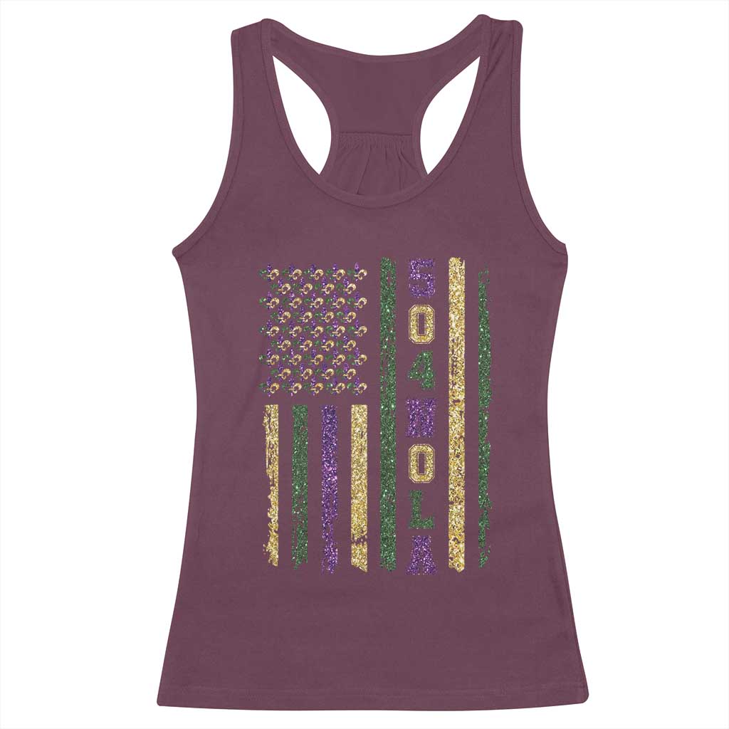 Funny Mardi Gras New Orleans Louisiana Racerback Tank Top 504 Nola Area Code Glitter Print American Flag TS11 Maroon Print Your Wear