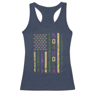 Funny Mardi Gras New Orleans Louisiana Racerback Tank Top 504 Nola Area Code Glitter Print American Flag TS11 Navy Print Your Wear