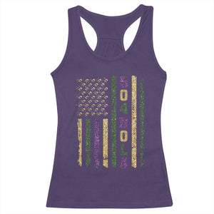 Funny Mardi Gras New Orleans Louisiana Racerback Tank Top 504 Nola Area Code Glitter Print American Flag TS11 Purple Print Your Wear