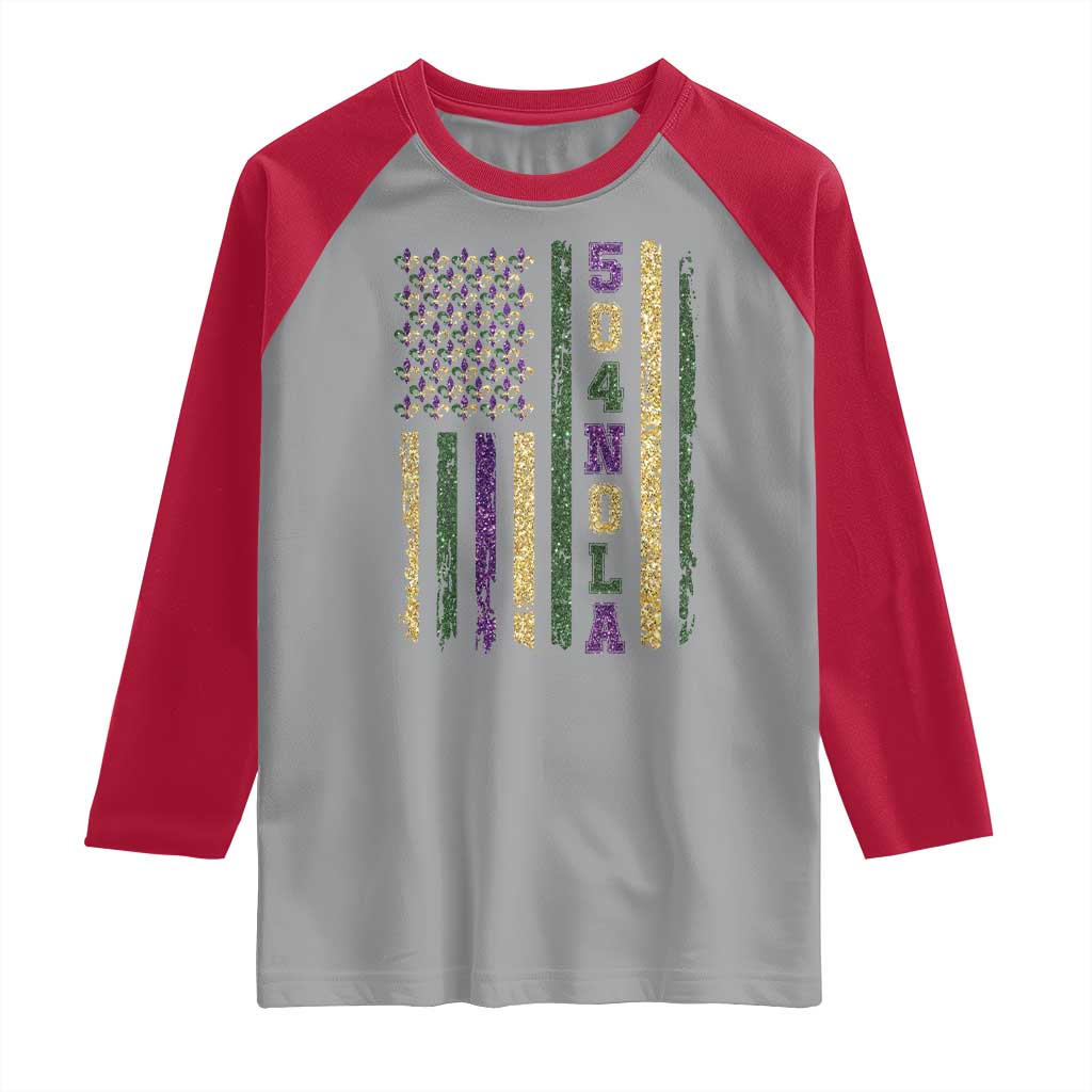 Funny Mardi Gras New Orleans Louisiana Raglan Shirt 504 Nola Area Code Glitter Print American Flag TS11 Sport Gray Red Print Your Wear