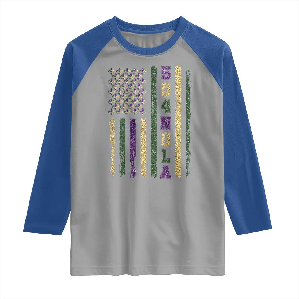 Funny Mardi Gras New Orleans Louisiana Raglan Shirt 504 Nola Area Code Glitter Print American Flag TS11 Sport Gray Royal Print Your Wear