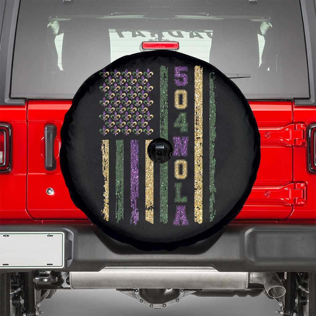 Funny Mardi Gras New Orleans Louisiana Spare Tire Cover 504 Nola Area Code Glitter Print American Flag TS11 Black Print Your Wear