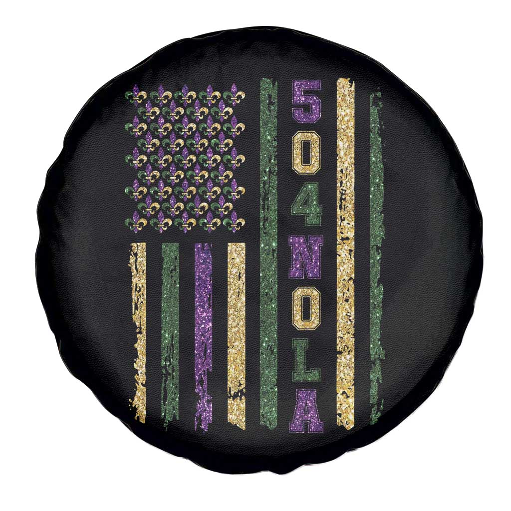 Funny Mardi Gras New Orleans Louisiana Spare Tire Cover 504 Nola Area Code Glitter Print American Flag TS11 Print Your Wear