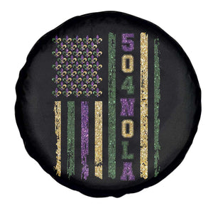 Funny Mardi Gras New Orleans Louisiana Spare Tire Cover 504 Nola Area Code Glitter Print American Flag TS11 Print Your Wear