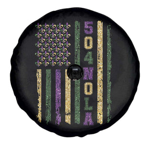 Funny Mardi Gras New Orleans Louisiana Spare Tire Cover 504 Nola Area Code Glitter Print American Flag TS11 Print Your Wear
