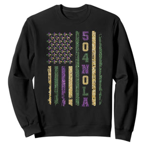 Funny Mardi Gras New Orleans Louisiana Sweatshirt 504 Nola Area Code Glitter Print American Flag TS11 Black Print Your Wear