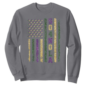 Funny Mardi Gras New Orleans Louisiana Sweatshirt 504 Nola Area Code Glitter Print American Flag TS11 Charcoal Print Your Wear