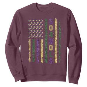 Funny Mardi Gras New Orleans Louisiana Sweatshirt 504 Nola Area Code Glitter Print American Flag TS11 Maroon Print Your Wear