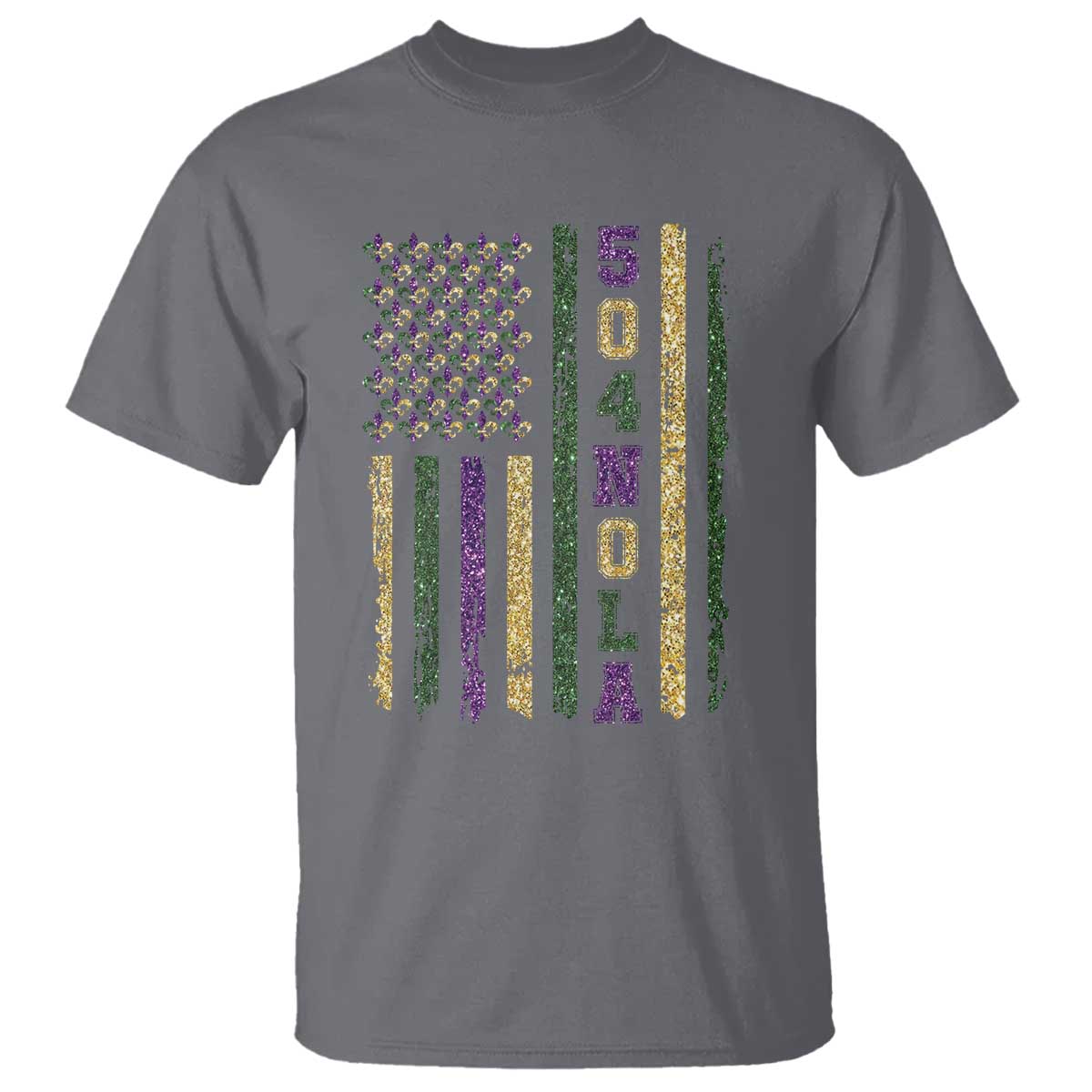 Funny Mardi Gras New Orleans Louisiana T Shirt 504 Nola Area Code Glitter Print American Flag TS11 Charcoal Print Your Wear
