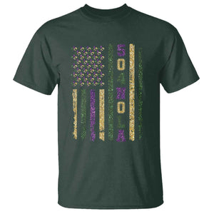Funny Mardi Gras New Orleans Louisiana T Shirt 504 Nola Area Code Glitter Print American Flag TS11 Dark Forest Green Print Your Wear