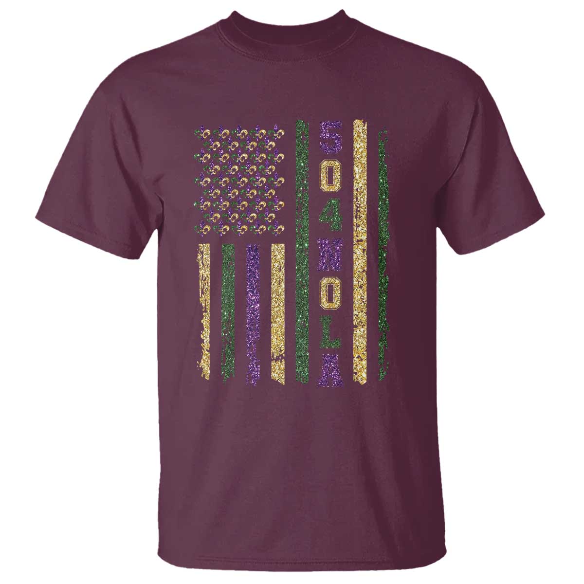 Funny Mardi Gras New Orleans Louisiana T Shirt 504 Nola Area Code Glitter Print American Flag TS11 Maroon Print Your Wear