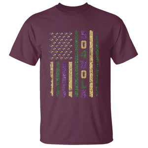 Funny Mardi Gras New Orleans Louisiana T Shirt 504 Nola Area Code Glitter Print American Flag TS11 Maroon Print Your Wear