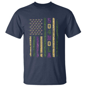 Funny Mardi Gras New Orleans Louisiana T Shirt 504 Nola Area Code Glitter Print American Flag TS11 Navy Print Your Wear