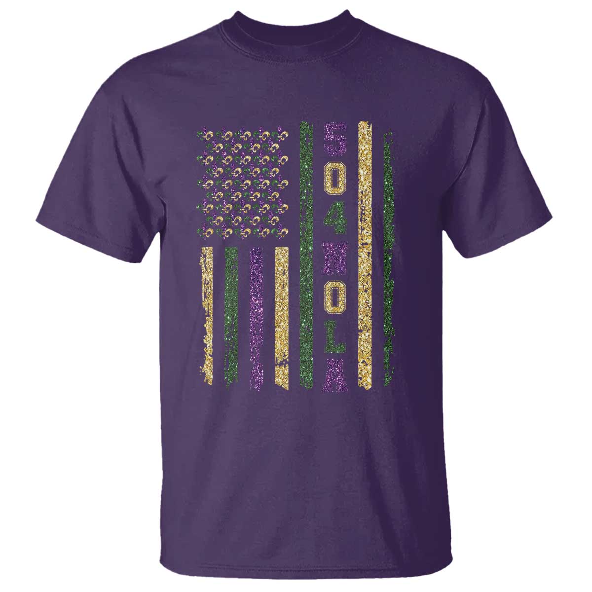 Funny Mardi Gras New Orleans Louisiana T Shirt 504 Nola Area Code Glitter Print American Flag TS11 Purple Print Your Wear