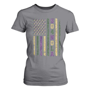 Funny Mardi Gras New Orleans Louisiana T Shirt For Women 504 Nola Area Code Glitter Print American Flag TS11 Charcoal Print Your Wear