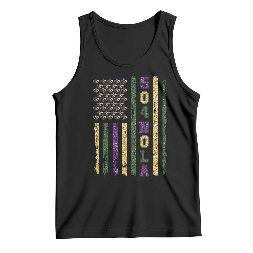 Funny Mardi Gras New Orleans Louisiana Tank Top 504 Nola Area Code Glitter Print American Flag TS11 Black Print Your Wear