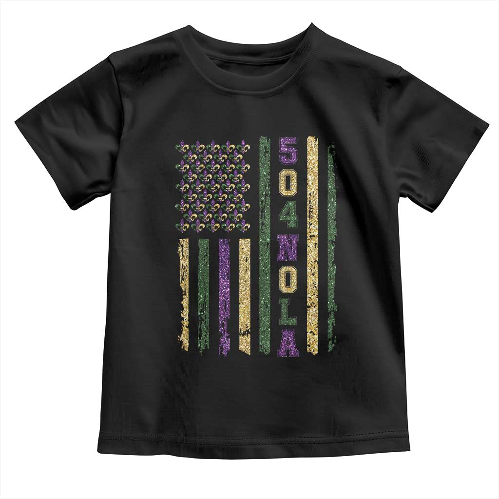 Funny Mardi Gras New Orleans Louisiana Toddler T Shirt 504 Nola Area Code Glitter Print American Flag TS11 Black Print Your Wear