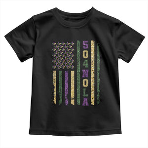 Funny Mardi Gras New Orleans Louisiana Toddler T Shirt 504 Nola Area Code Glitter Print American Flag TS11 Black Print Your Wear