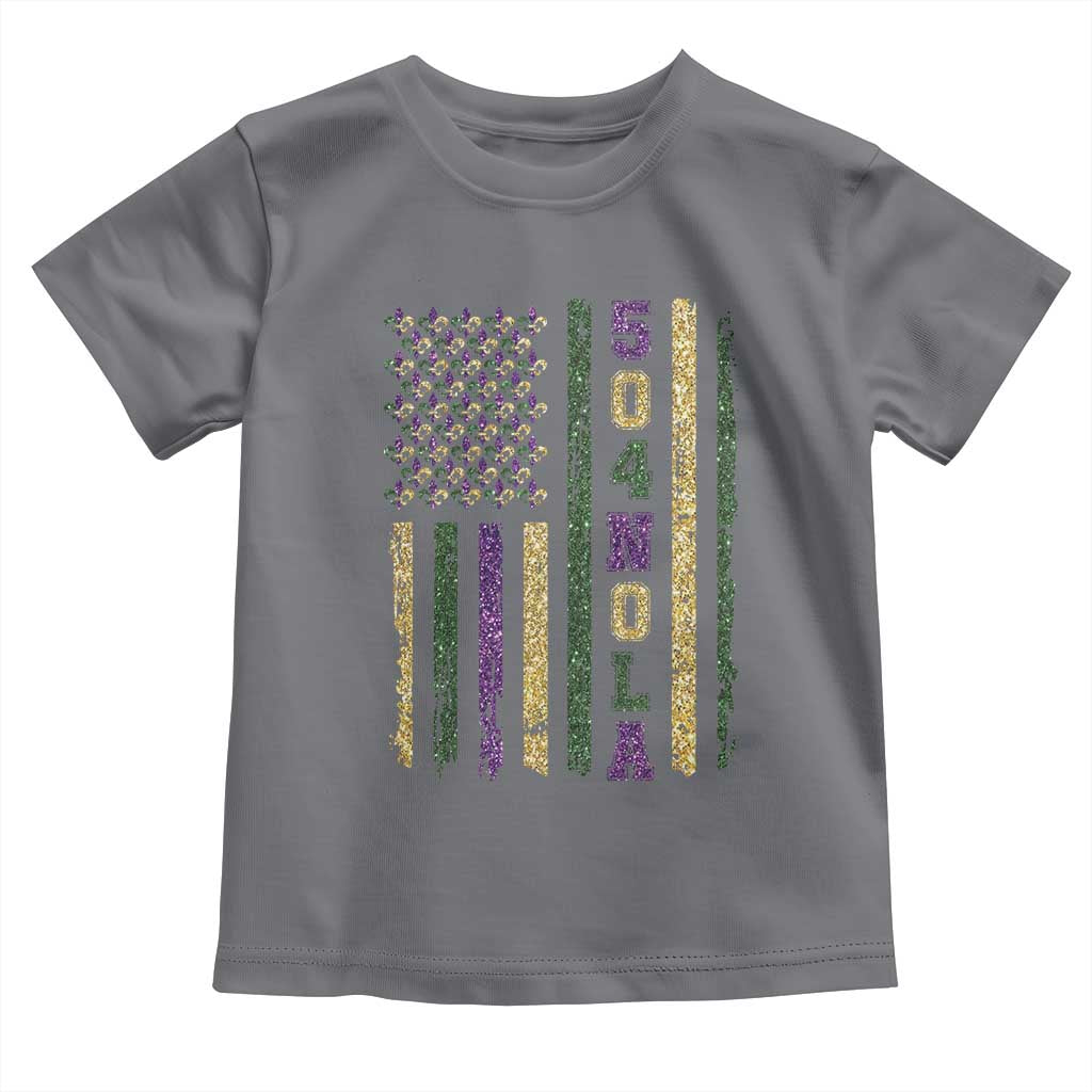 Funny Mardi Gras New Orleans Louisiana Toddler T Shirt 504 Nola Area Code Glitter Print American Flag TS11 Charcoal Print Your Wear