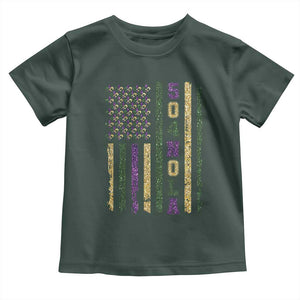 Funny Mardi Gras New Orleans Louisiana Toddler T Shirt 504 Nola Area Code Glitter Print American Flag TS11 Dark Forest Green Print Your Wear