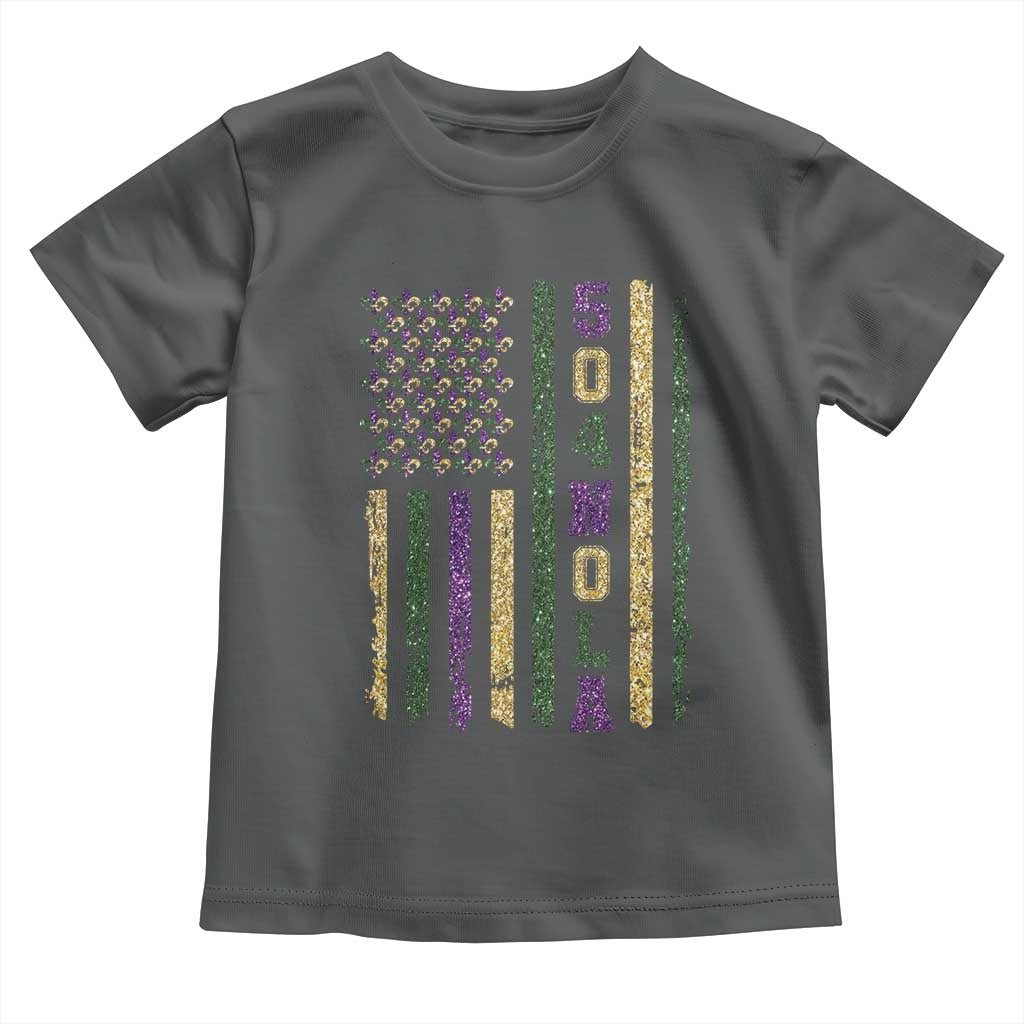Funny Mardi Gras New Orleans Louisiana Toddler T Shirt 504 Nola Area Code Glitter Print American Flag TS11 Dark Heather Print Your Wear