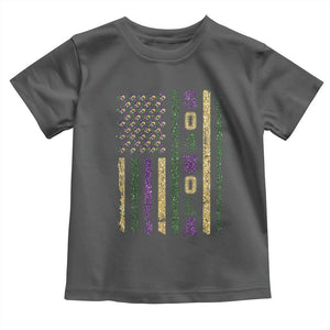 Funny Mardi Gras New Orleans Louisiana Toddler T Shirt 504 Nola Area Code Glitter Print American Flag TS11 Dark Heather Print Your Wear