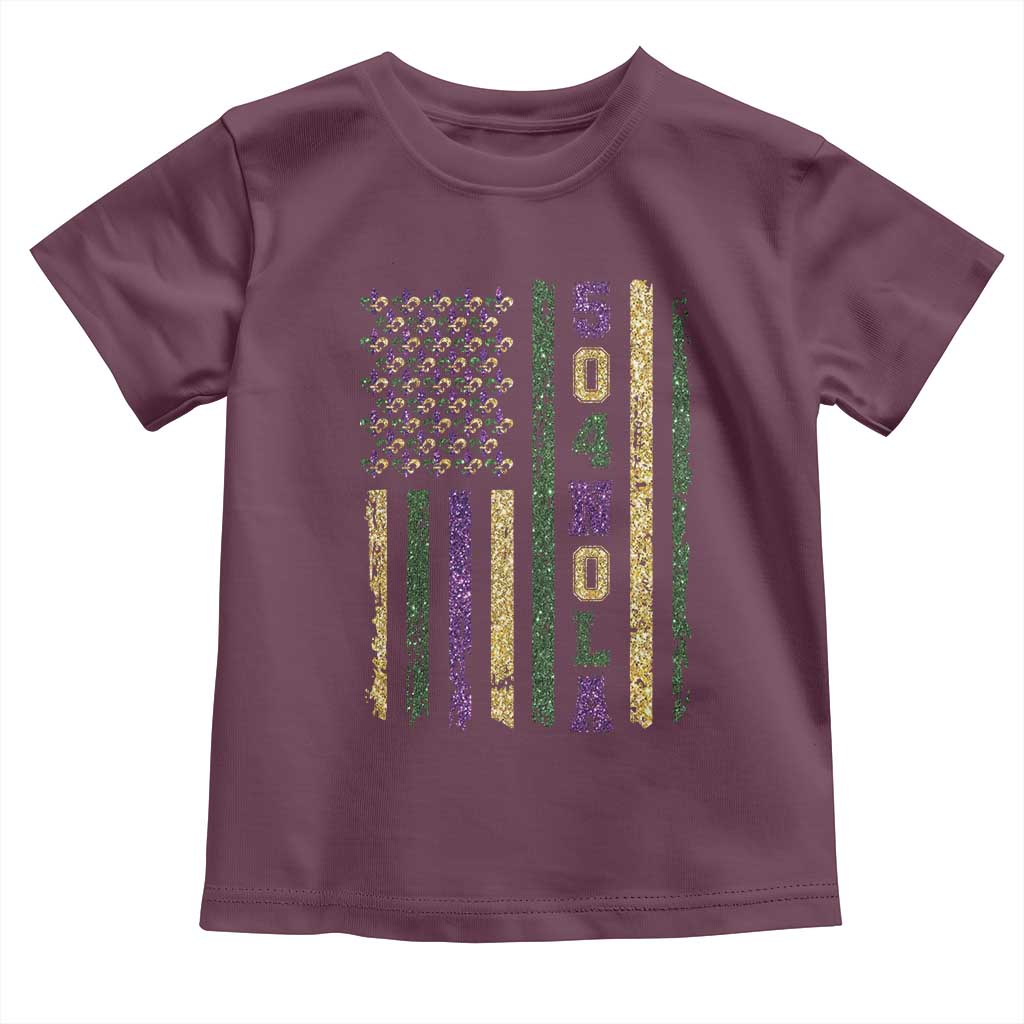 Funny Mardi Gras New Orleans Louisiana Toddler T Shirt 504 Nola Area Code Glitter Print American Flag TS11 Maroon Print Your Wear