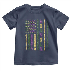 Funny Mardi Gras New Orleans Louisiana Toddler T Shirt 504 Nola Area Code Glitter Print American Flag TS11 Navy Print Your Wear