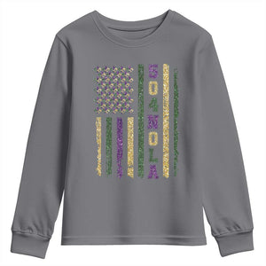 Funny Mardi Gras New Orleans Louisiana Youth Sweatshirt 504 Nola Area Code Glitter Print American Flag TS11 Charcoal Print Your Wear