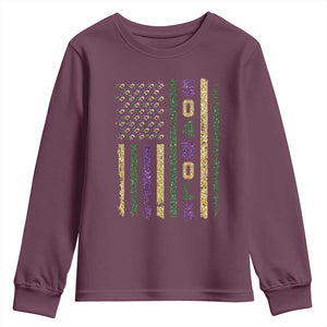 Funny Mardi Gras New Orleans Louisiana Youth Sweatshirt 504 Nola Area Code Glitter Print American Flag TS11 Maroon Print Your Wear