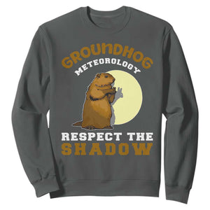 Funny Groundhog Day Sweatshirt Groundhog Meteorology Respect The Shadow TS11 Dark Heather Print Your Wear