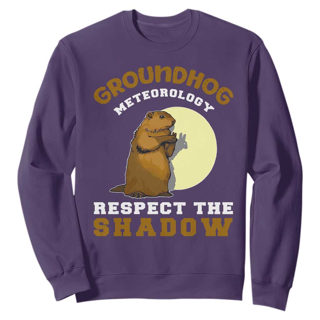 Funny Groundhog Day Sweatshirt Groundhog Meteorology Respect The Shadow TS11 Purple Print Your Wear