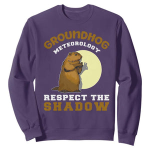 Funny Groundhog Day Sweatshirt Groundhog Meteorology Respect The Shadow TS11 Purple Print Your Wear
