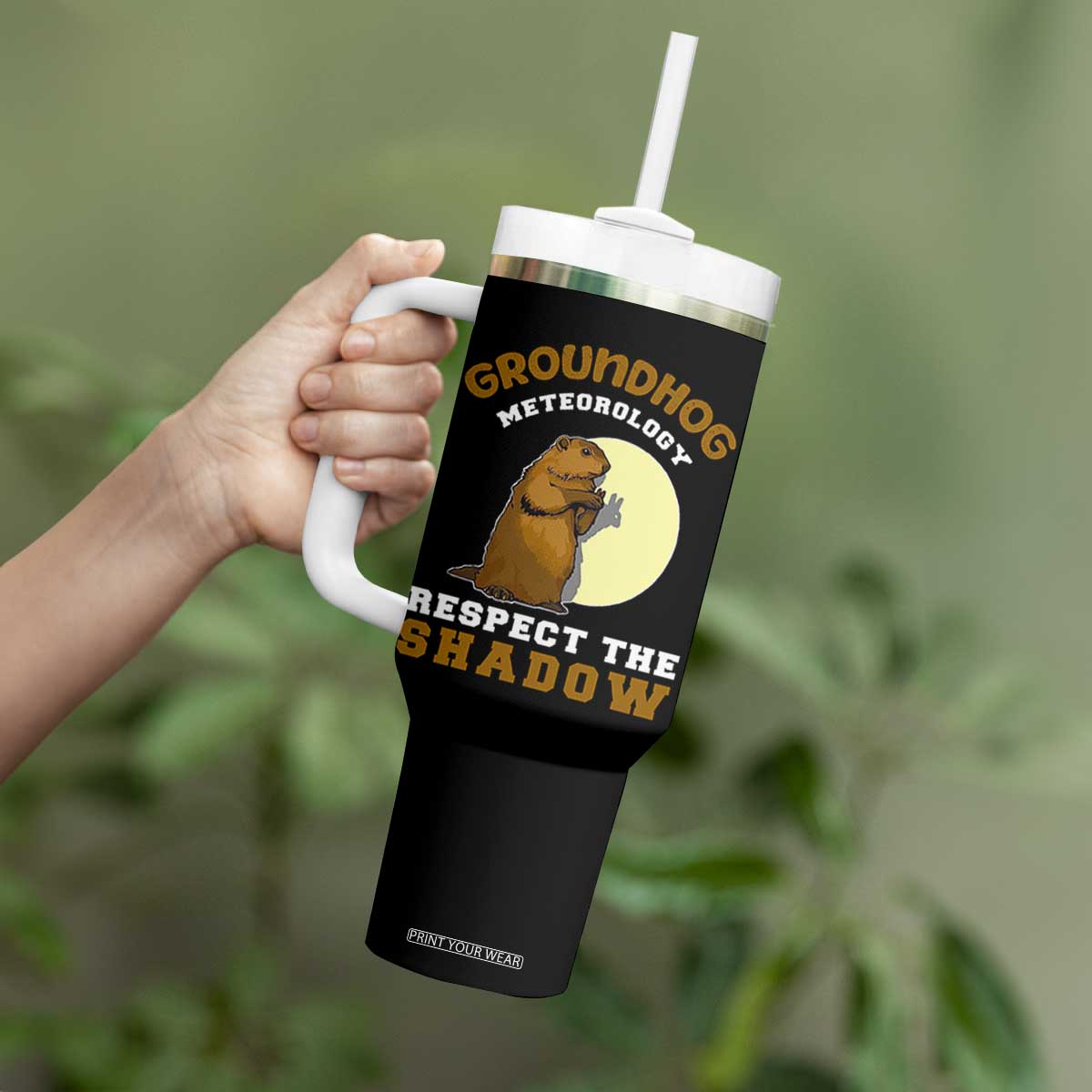 Funny Groundhog Day Tumbler With Handle Groundhog Meteorology Respect The Shadow TS11 Print Your Wear