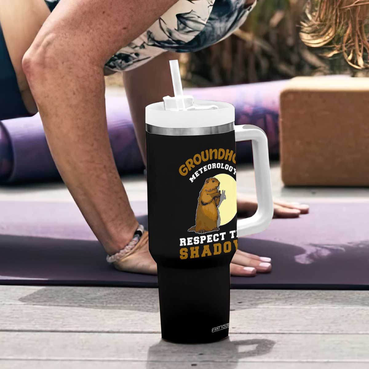 Funny Groundhog Day Tumbler With Handle Groundhog Meteorology Respect The Shadow TS11 Print Your Wear