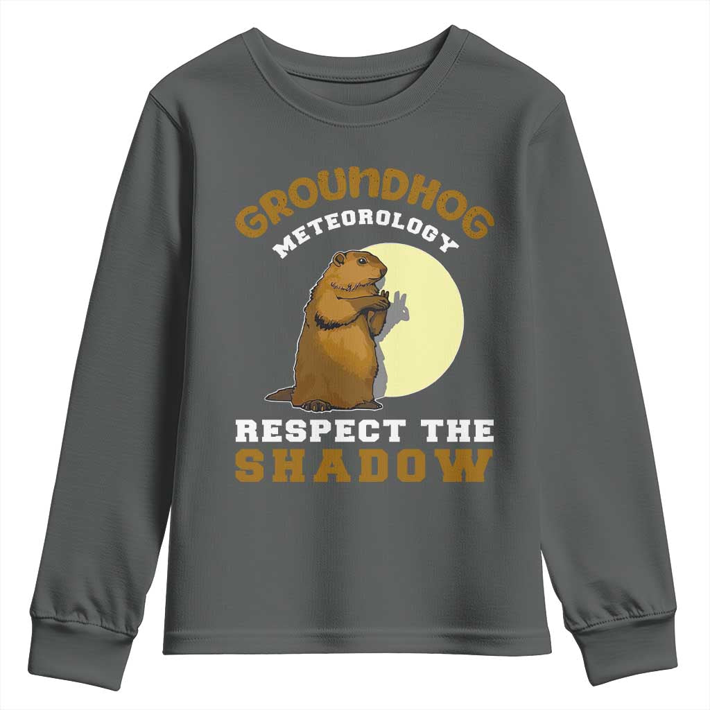 Funny Groundhog Day Youth Sweatshirt Groundhog Meteorology Respect The Shadow TS11 Dark Heather Print Your Wear