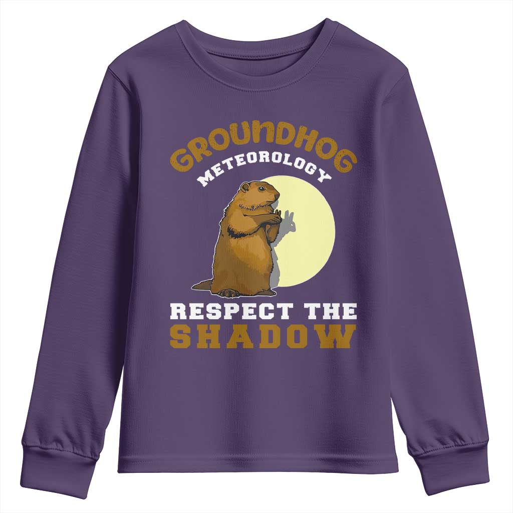 Funny Groundhog Day Youth Sweatshirt Groundhog Meteorology Respect The Shadow TS11 Purple Print Your Wear