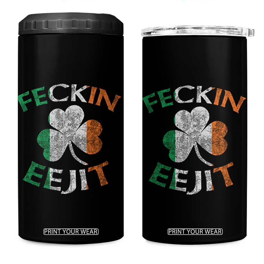 Funny Feckin Eejit 4 in 1 Can Cooler Tumbler Ireland Irish Slang Shamrock St Patrick's Day TS11 One Size: 16 oz Black Print Your Wear