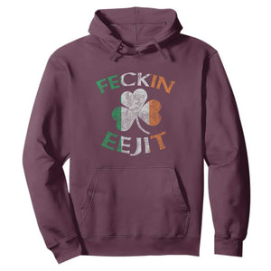 Funny Feckin Eejit Hoodie Ireland Irish Slang Shamrock St Patrick's Day TS11 Maroon Print Your Wear