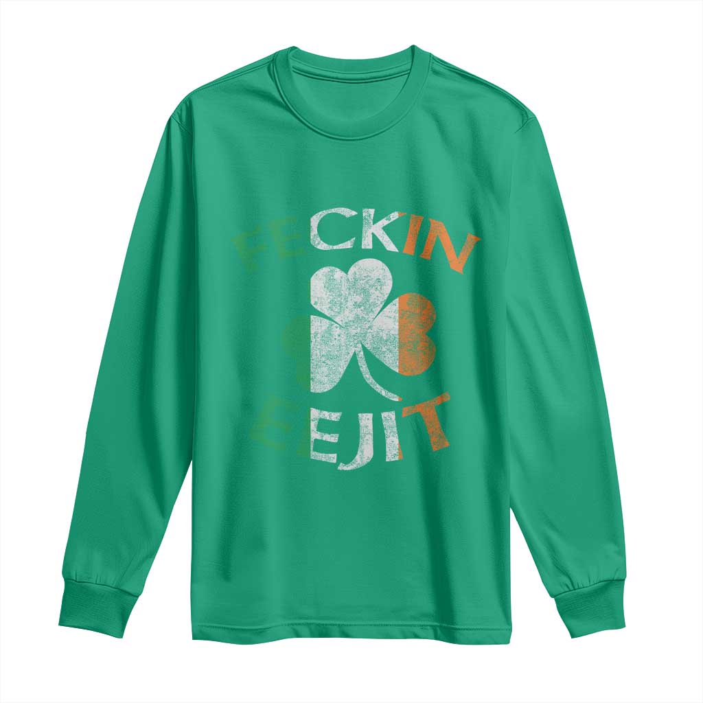 Funny Feckin Eejit Long Sleeve Shirt Ireland Irish Slang Shamrock St Patrick's Day TS11 Irish Green Print Your Wear