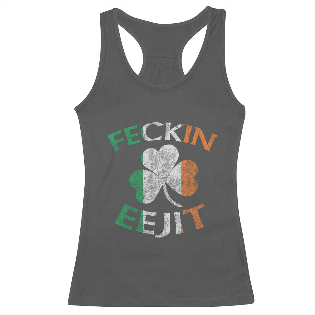 Funny Feckin Eejit Racerback Tank Top Ireland Irish Slang Shamrock St Patrick's Day TS11 Dark Heather Print Your Wear