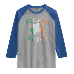 Funny Feckin Eejit Raglan Shirt Ireland Irish Slang Shamrock St Patrick's Day TS11 Sport Gray Royal Print Your Wear