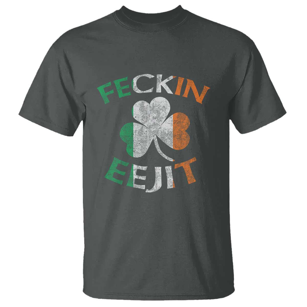Funny Feckin Eejit T Shirt Ireland Irish Slang Shamrock St Patrick's Day TS11 Dark Heather Print Your Wear