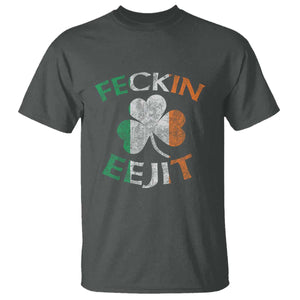 Funny Feckin Eejit T Shirt Ireland Irish Slang Shamrock St Patrick's Day TS11 Dark Heather Print Your Wear