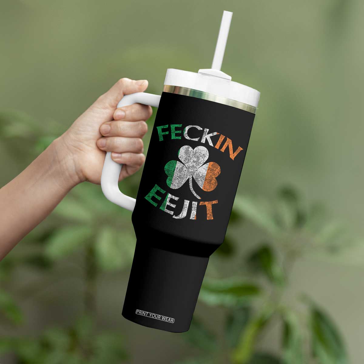 Funny Feckin Eejit Tumbler With Handle Ireland Irish Slang Shamrock St Patrick's Day TS11 Print Your Wear